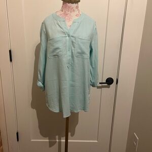 NWT Jones New York Petite Button Front Tunic, Linen Blend